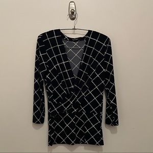 Ellen Tracy Crossover Wrap Top 3/4 sleeve blouse blue Women's Size XS